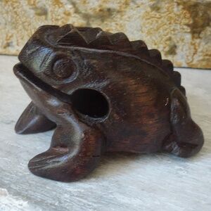 Brown Wooden Sound Frog from Thailand Handmade Noisemaker Scraping Instrument